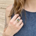 White & Yellow Gold Ammolite and Diamond Ring