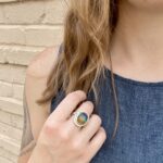 White & Yellow Gold Ammolite and Diamond Ring