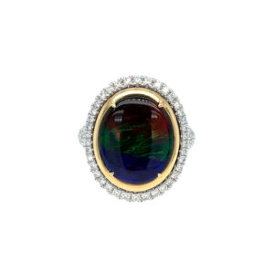 White & Yellow Gold Ammolite and Diamond Ring
