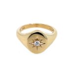 Yellow Gold Compass-Motif Diamond Signet Ring