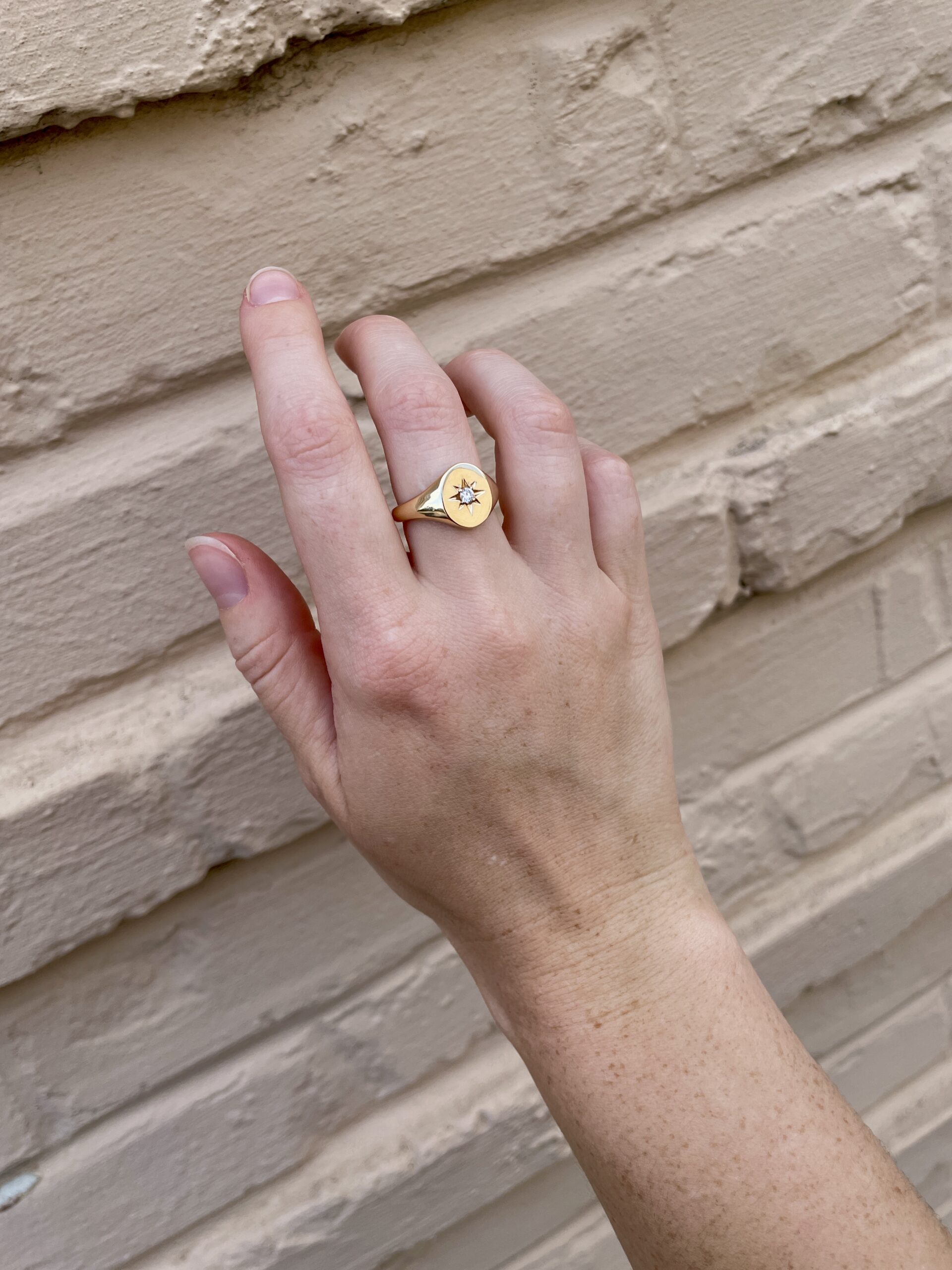 Yellow Gold Compass-Motif Diamond Signet Ring