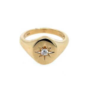 Yellow Gold Compass-Motif Diamond Signet Ring