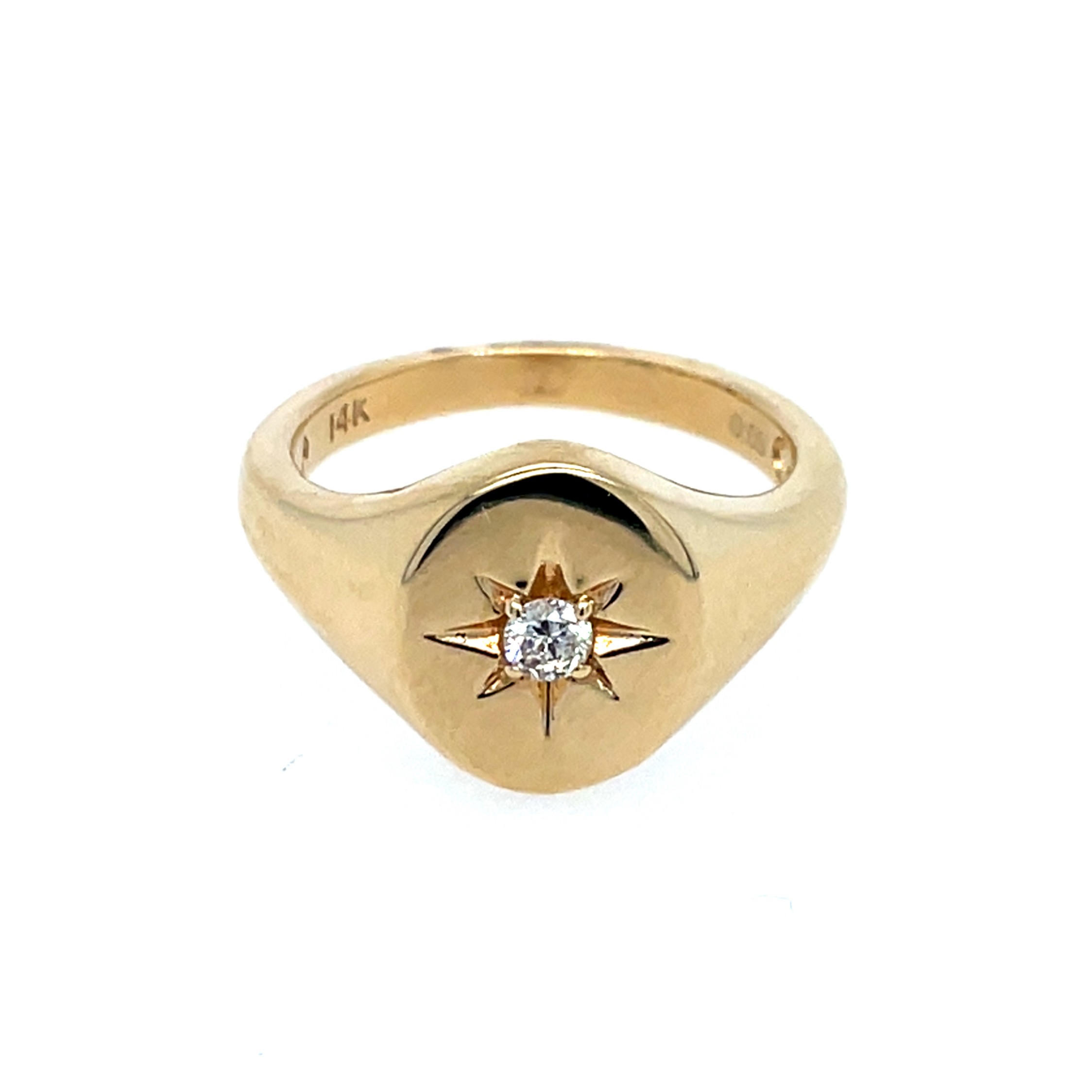 Yellow Gold Compass-Motif Diamond Signet Ring
