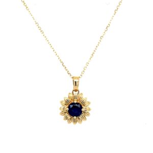 Yellow Gold Sapphire Sunflower Necklace