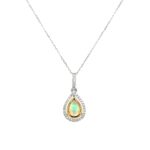 White & Yellow Gold Pear-Shaped Opal Necklace with Diamonds