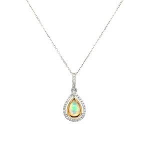 White & Yellow Gold Pear-Shaped Opal Necklace with Diamonds