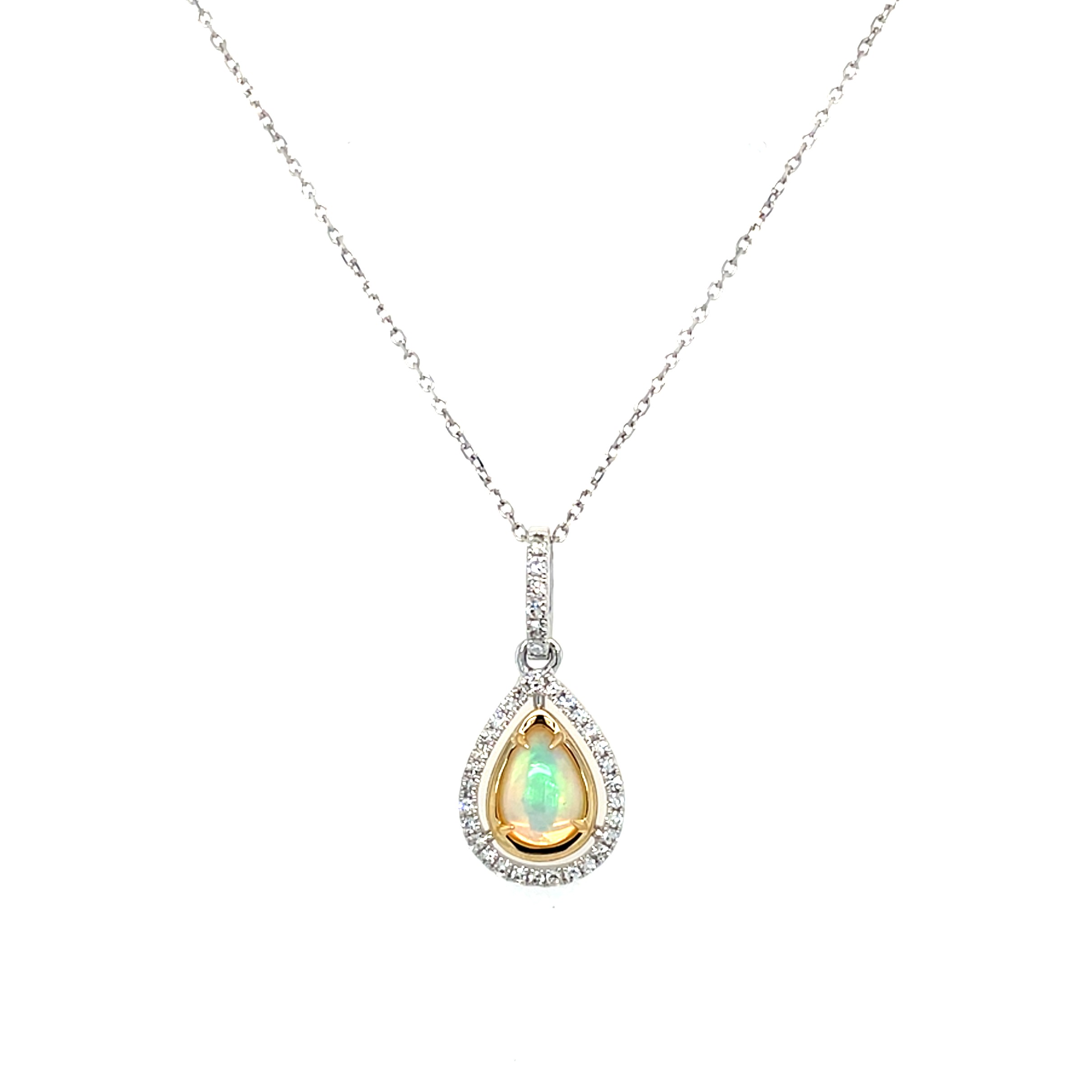 White & Yellow Gold Pear-Shaped Opal Necklace with Diamonds