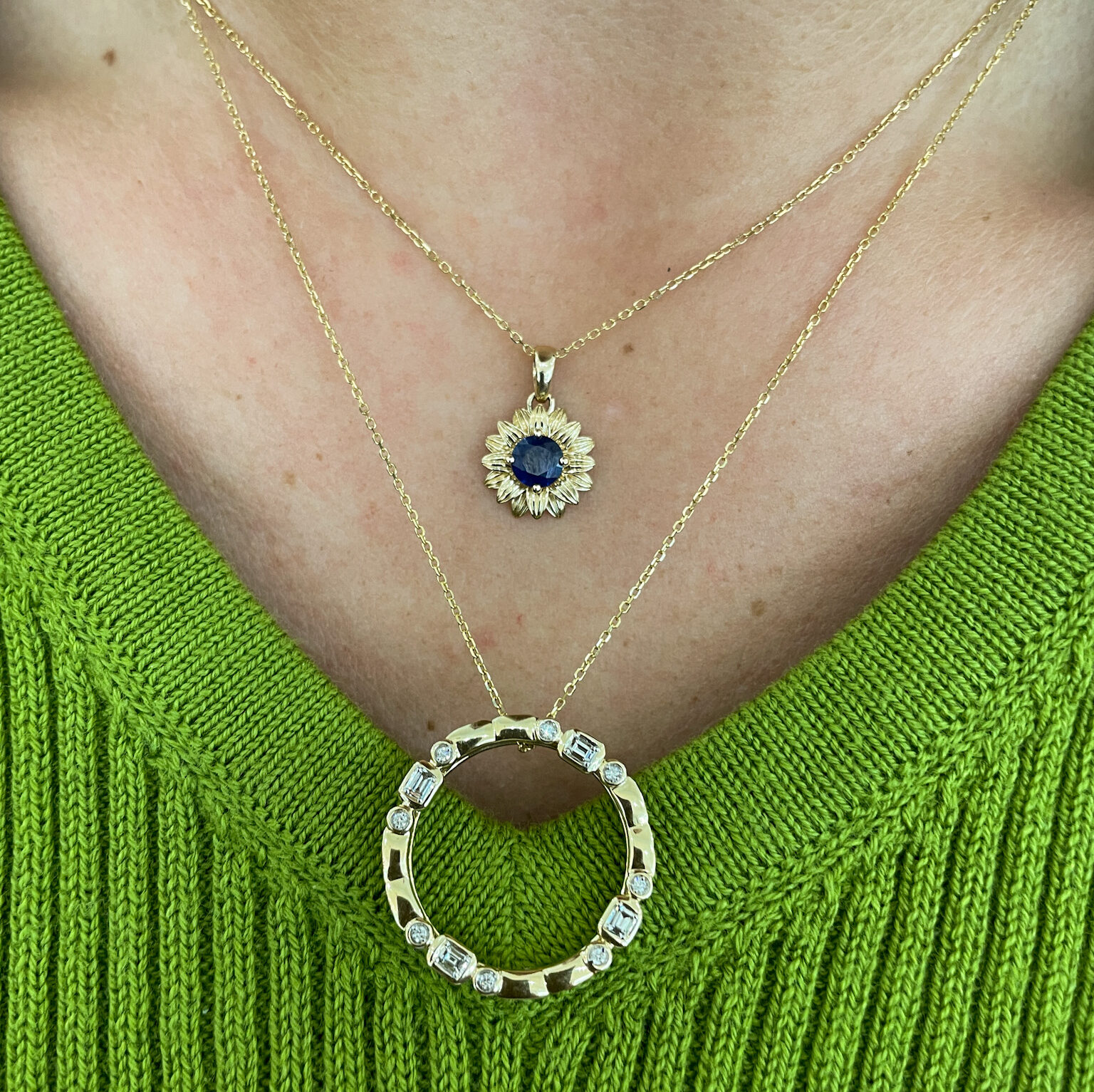 Yellow Gold Sapphire Sunflower Necklace