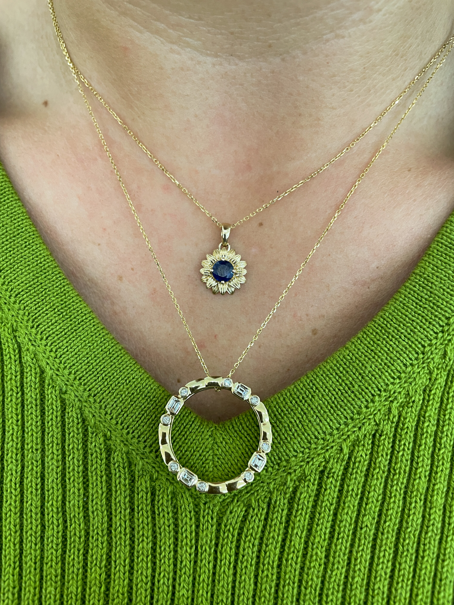 Yellow Gold Sapphire Sunflower Necklace