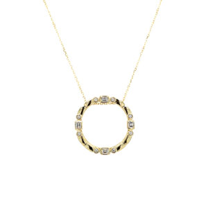 Yellow Gold Diamond Circle Pendant Necklace