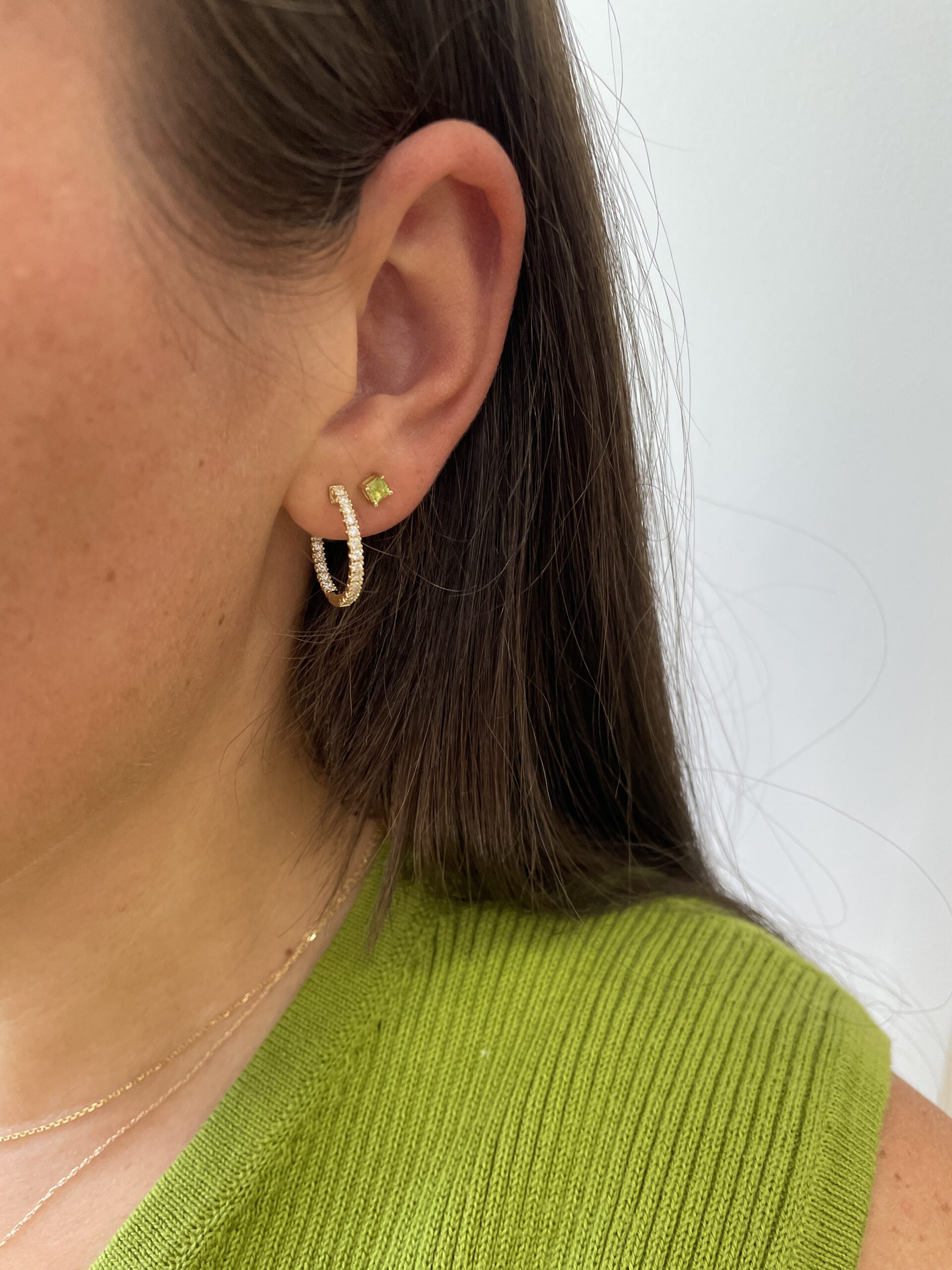Yellow Gold Princess-Cut Peridot Stud Earrings