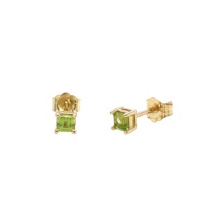 Yellow Gold Princess-Cut Peridot Stud Earrings