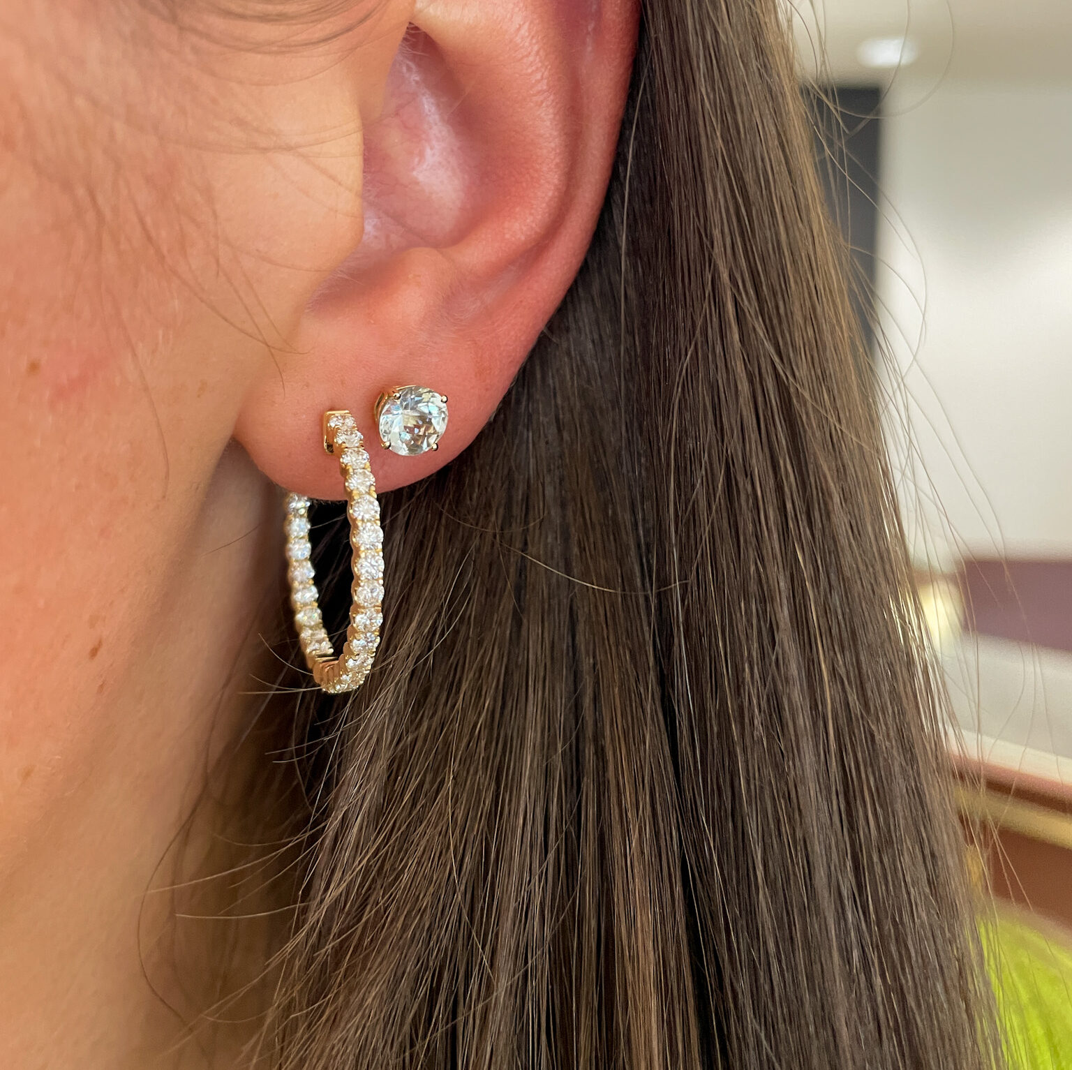 Yellow Gold 27mm 3.00 Carat Diamond In-and-Out Hoop Earrings