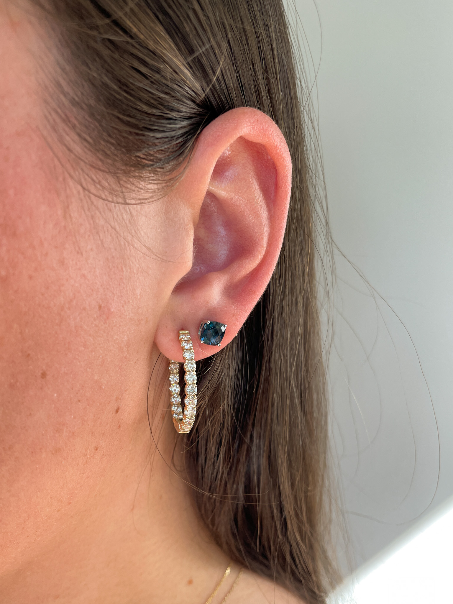 White Gold London Blue Topaz Cushion Stud Earrings
