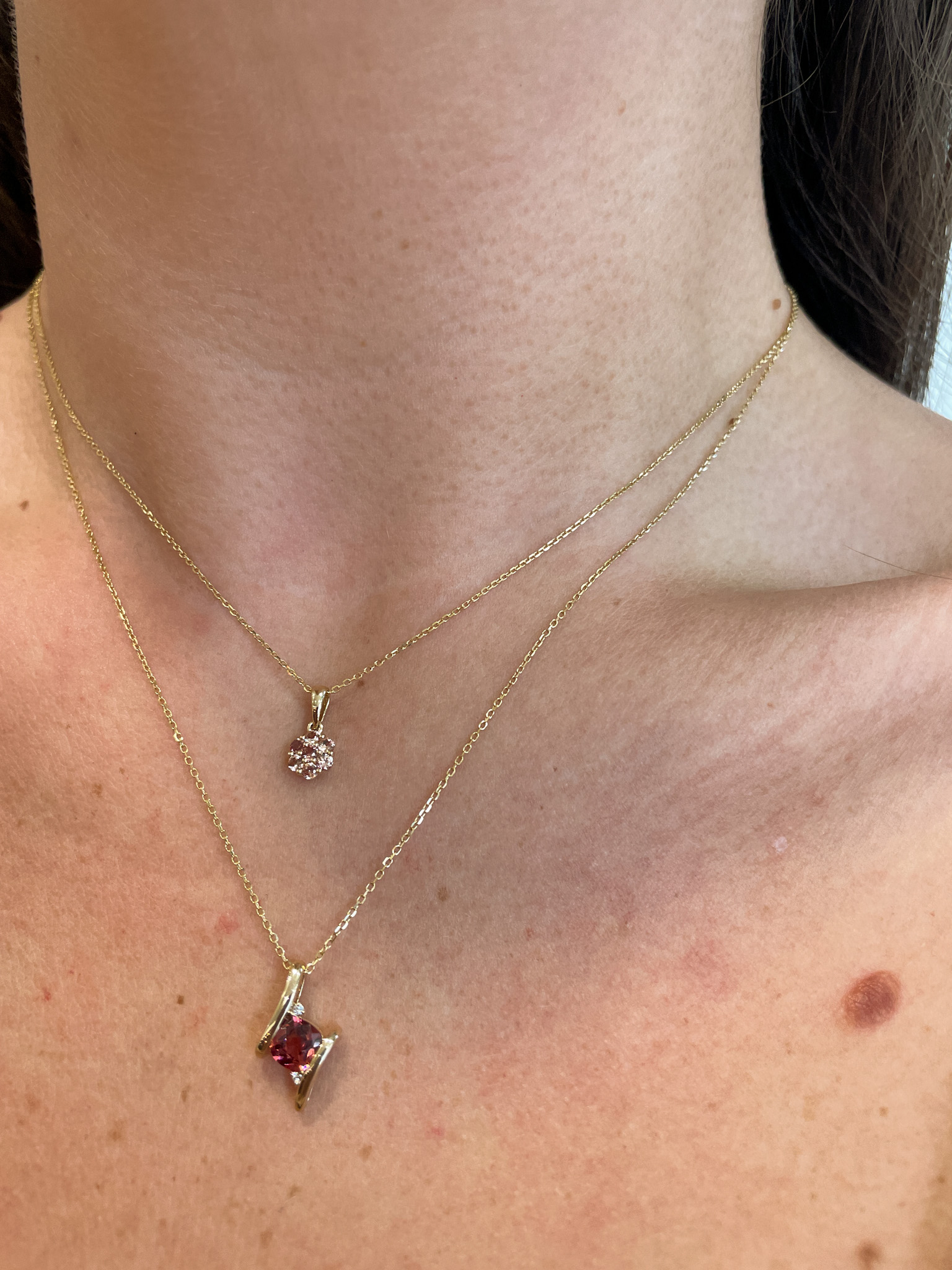 Yellow Gold Pink Sapphire Cluster Pendant Necklace