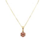 Yellow Gold Pink Sapphire Cluster Pendant Necklace