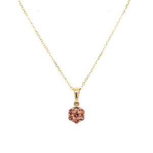 Yellow Gold Pink Sapphire Cluster Pendant Necklace