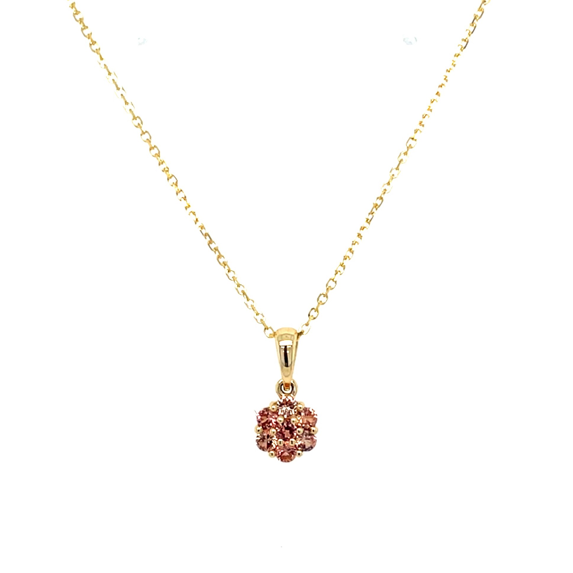 Yellow Gold Pink Sapphire Cluster Pendant Necklace