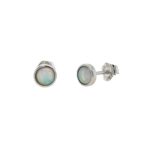 White Gold Bezel-Set Opal Stud Earrings