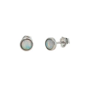 White Gold Bezel-Set Opal Stud Earrings