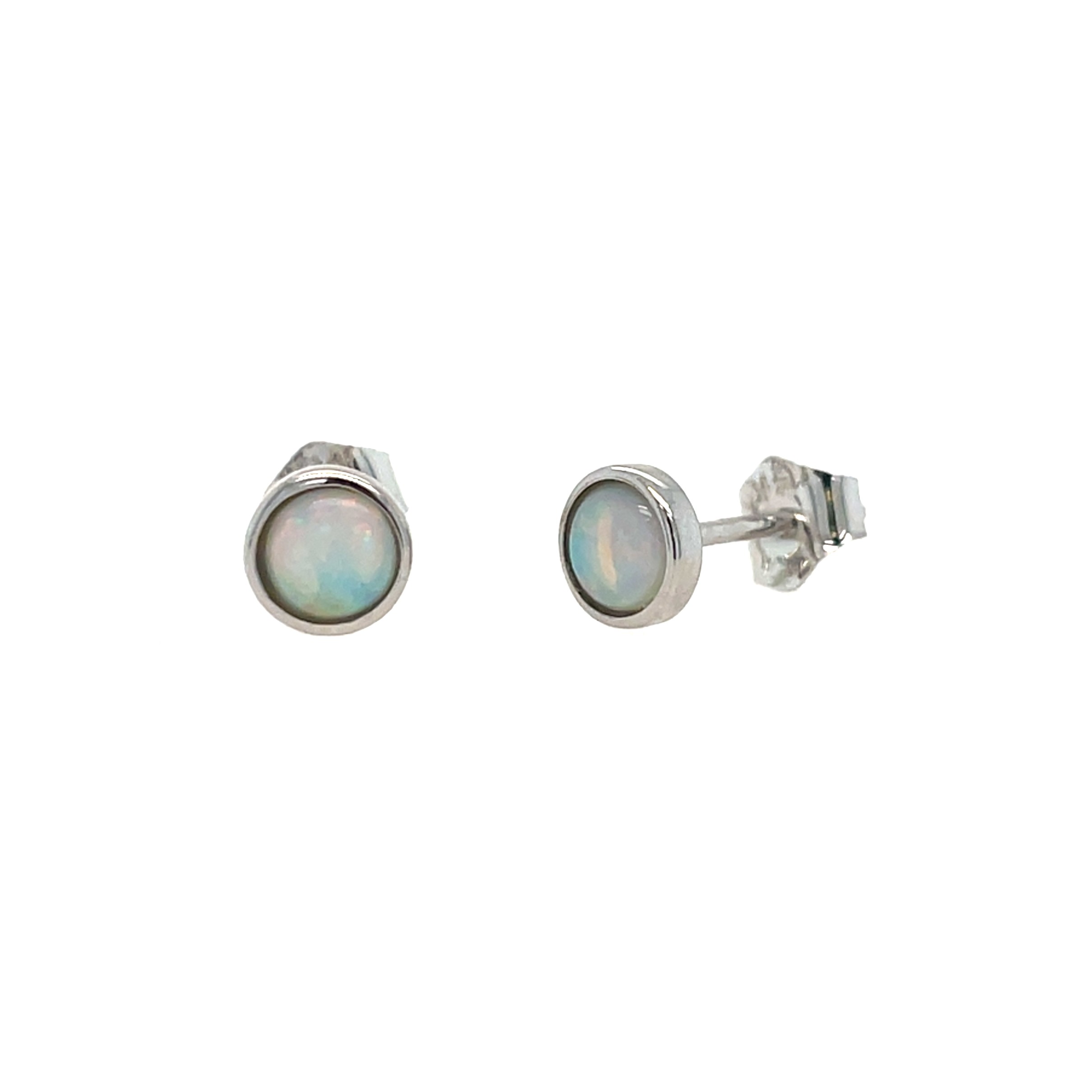 White Gold Bezel-Set Opal Stud Earrings