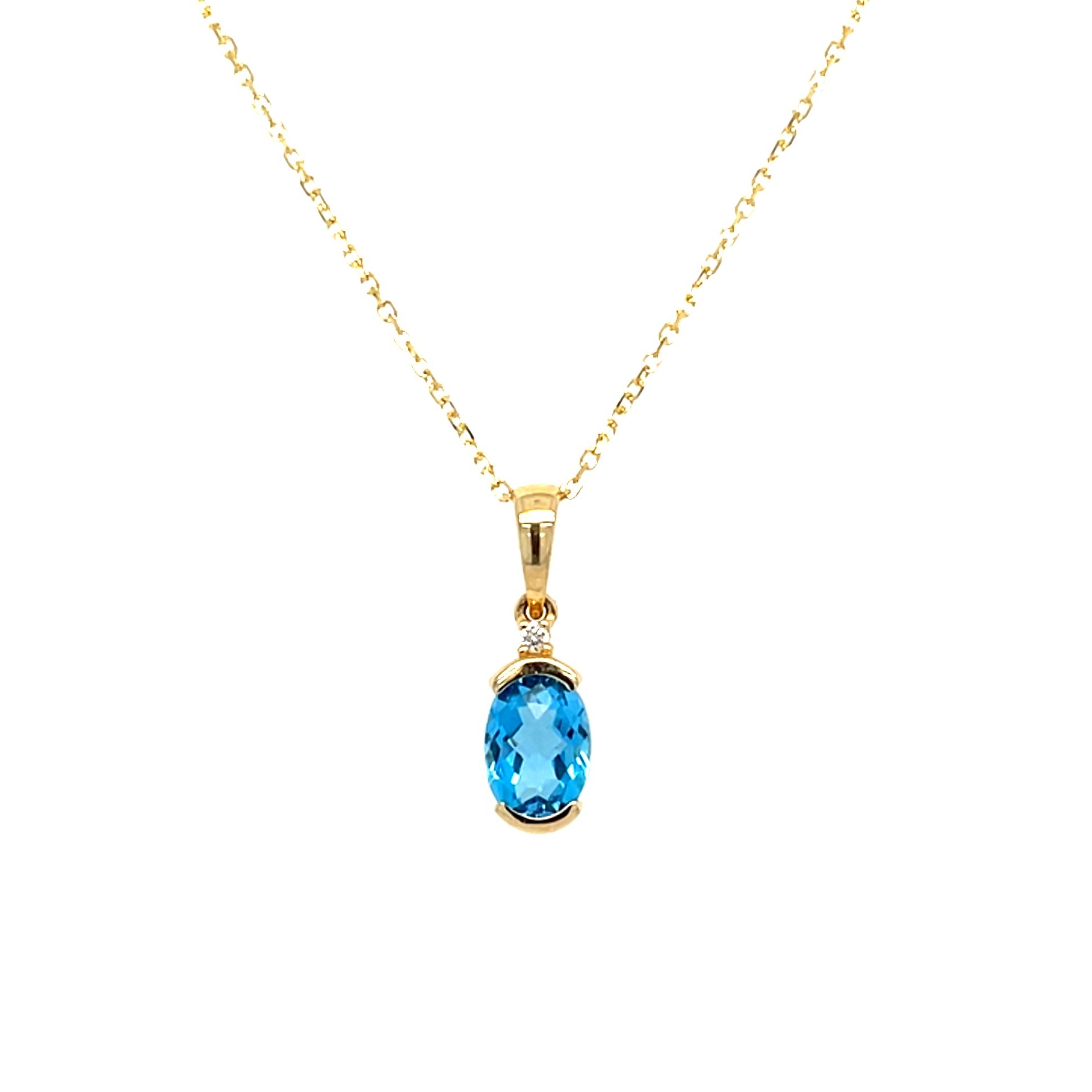 Yellow Gold Blue Topaz Necklace