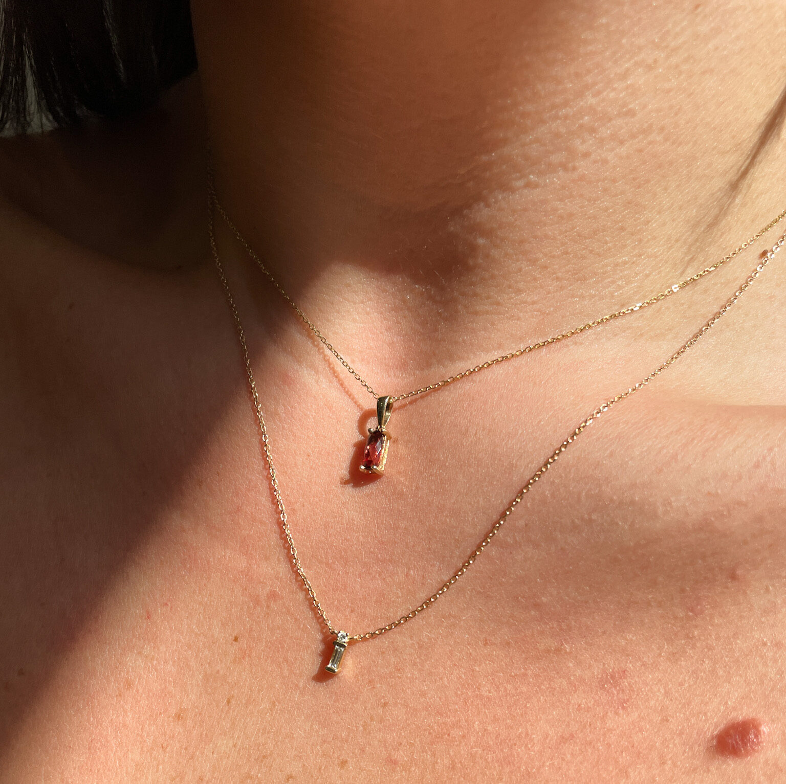 Yellow Gold Baguette Diamond Necklace