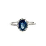 White Gold Oval Sapphire Ring with Diamonds