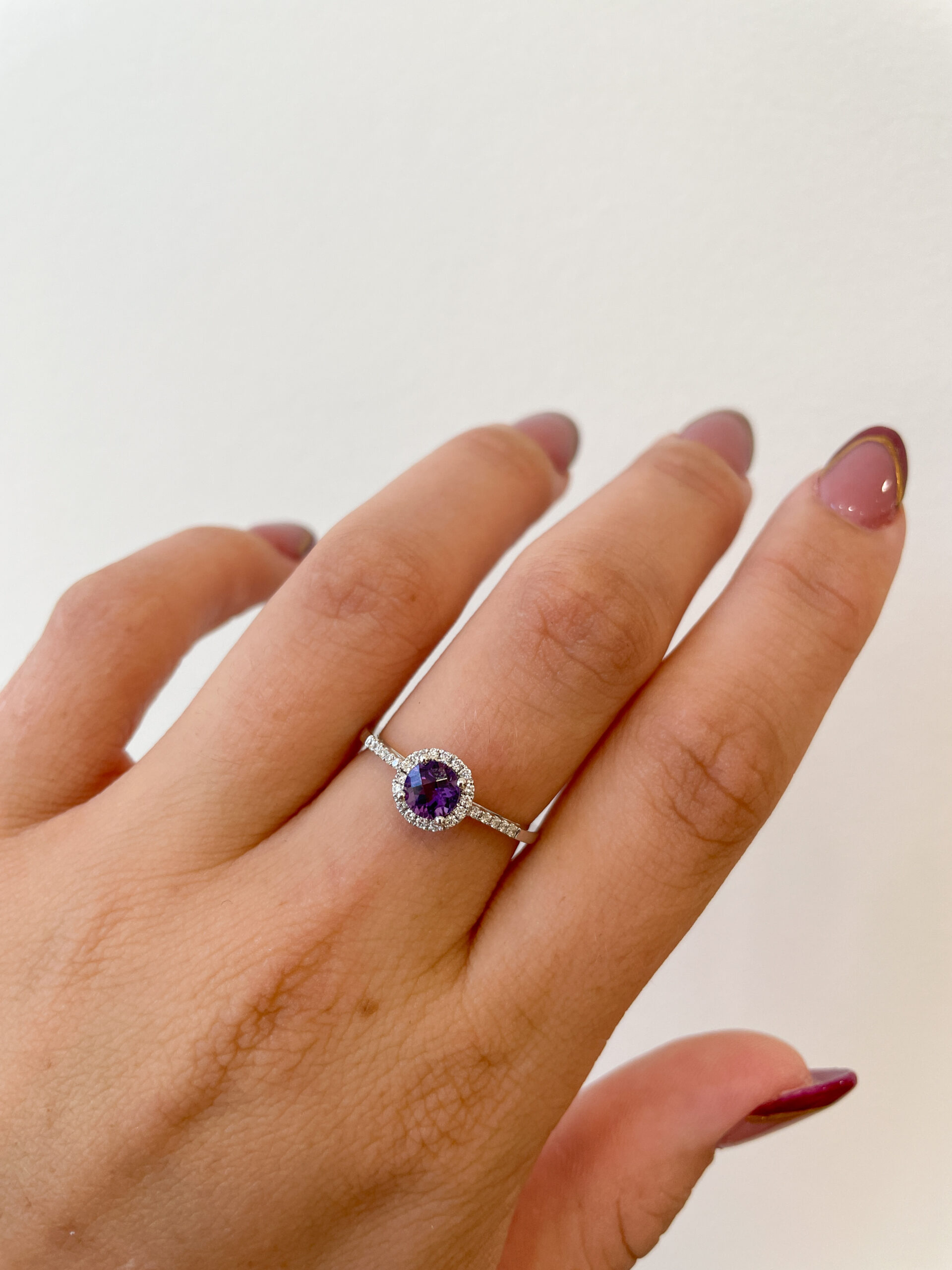 White Gold Amethyst Ring with Diamonds