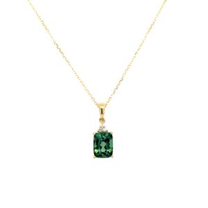 Yellow Gold Green Tourmaline Necklace with Diamonds