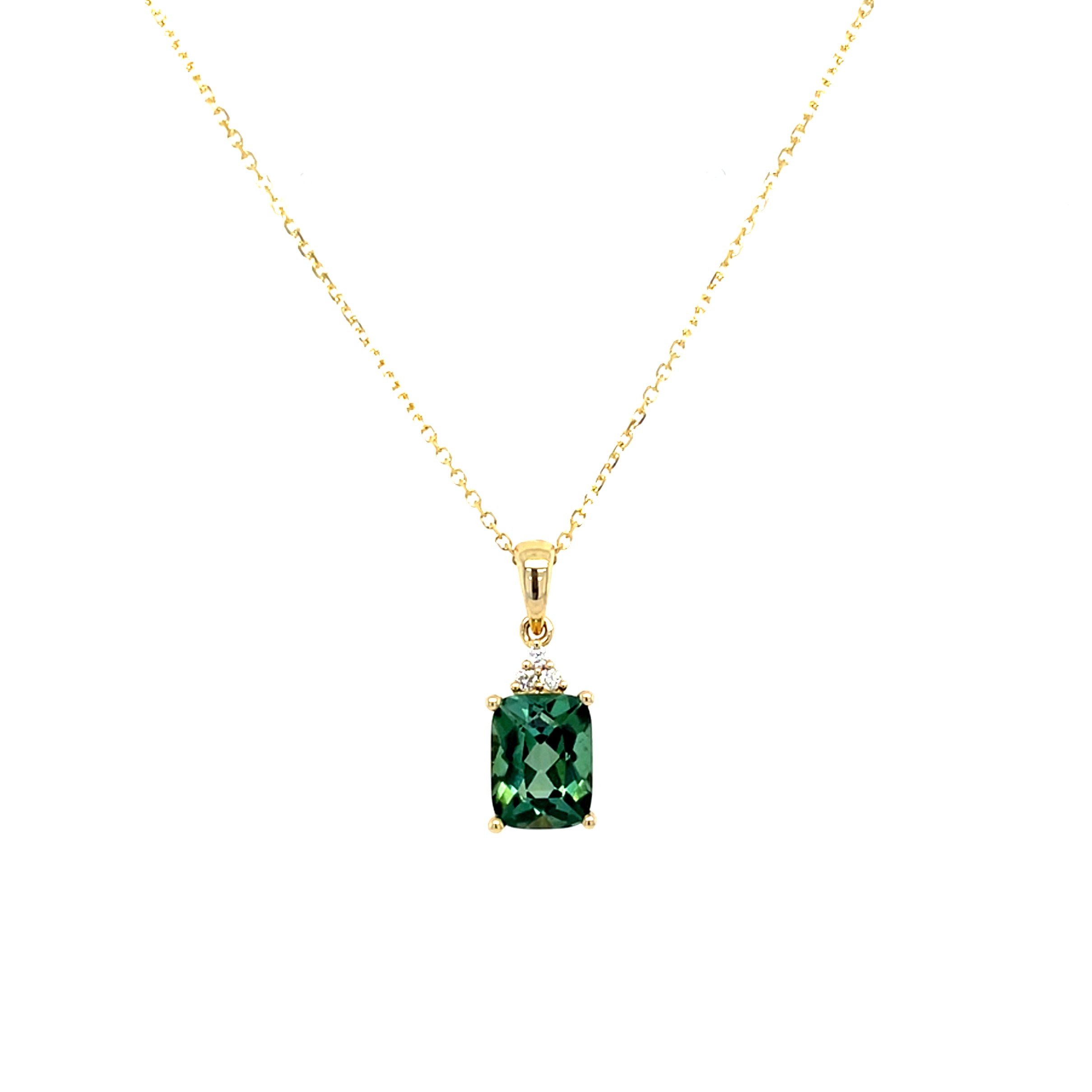 Yellow Gold Green Tourmaline Necklace with Diamonds