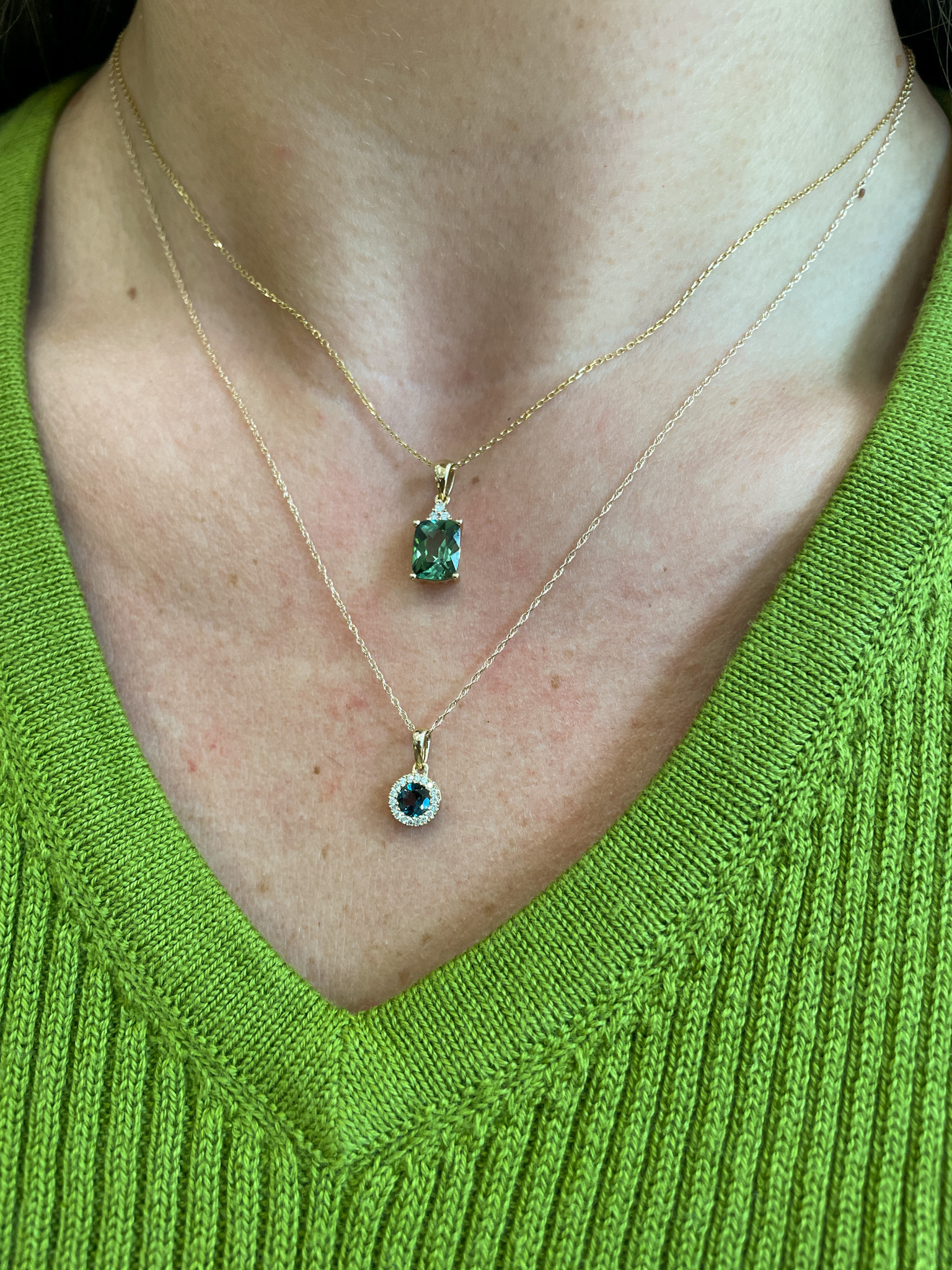 Yellow Gold London Blue Topaz Necklace with Diamond Halo