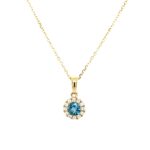 Yellow Gold Blue Topaz Necklace with Diamond Halo