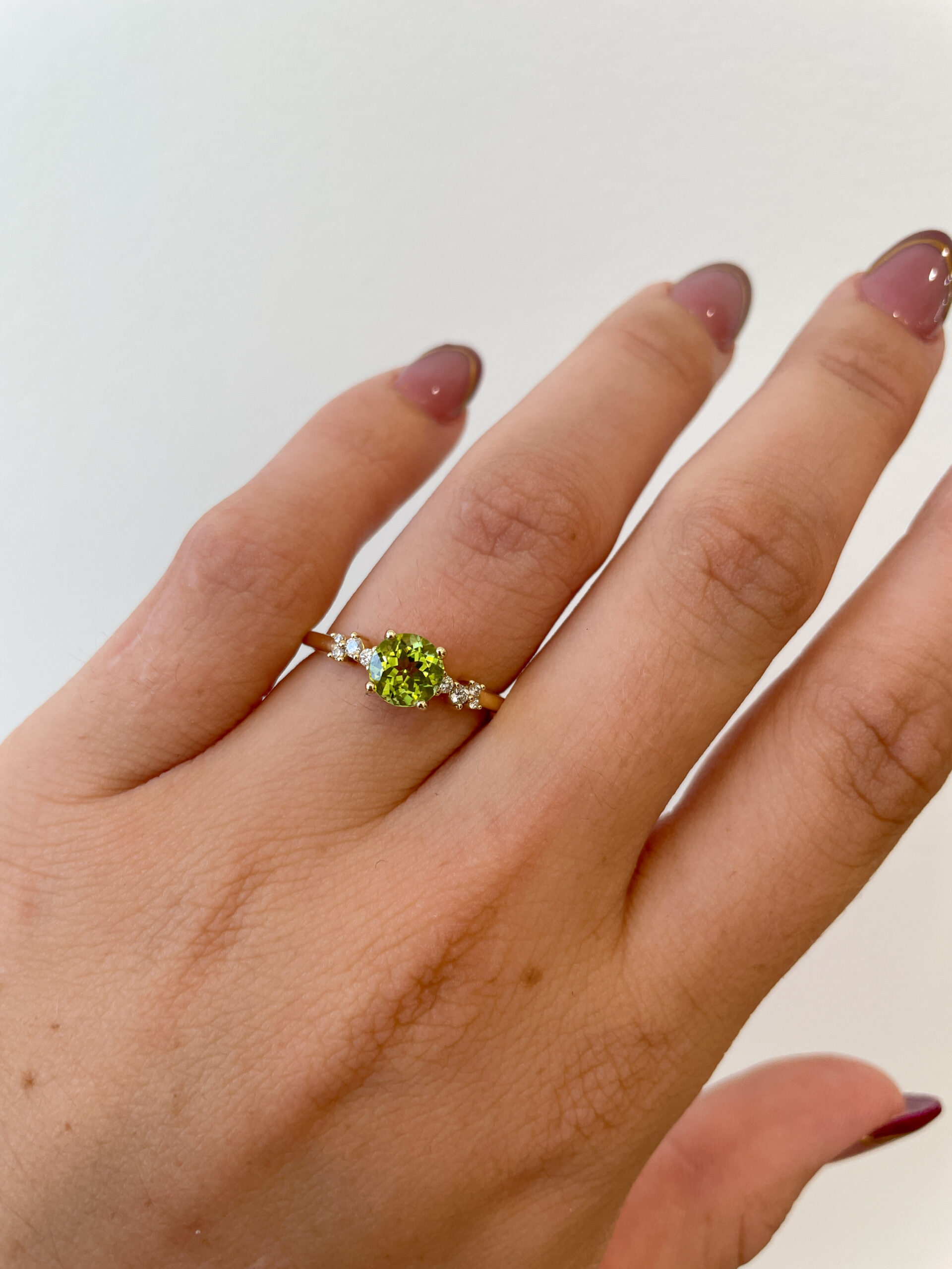 Yellow Gold Peridot Ring with Diamonds