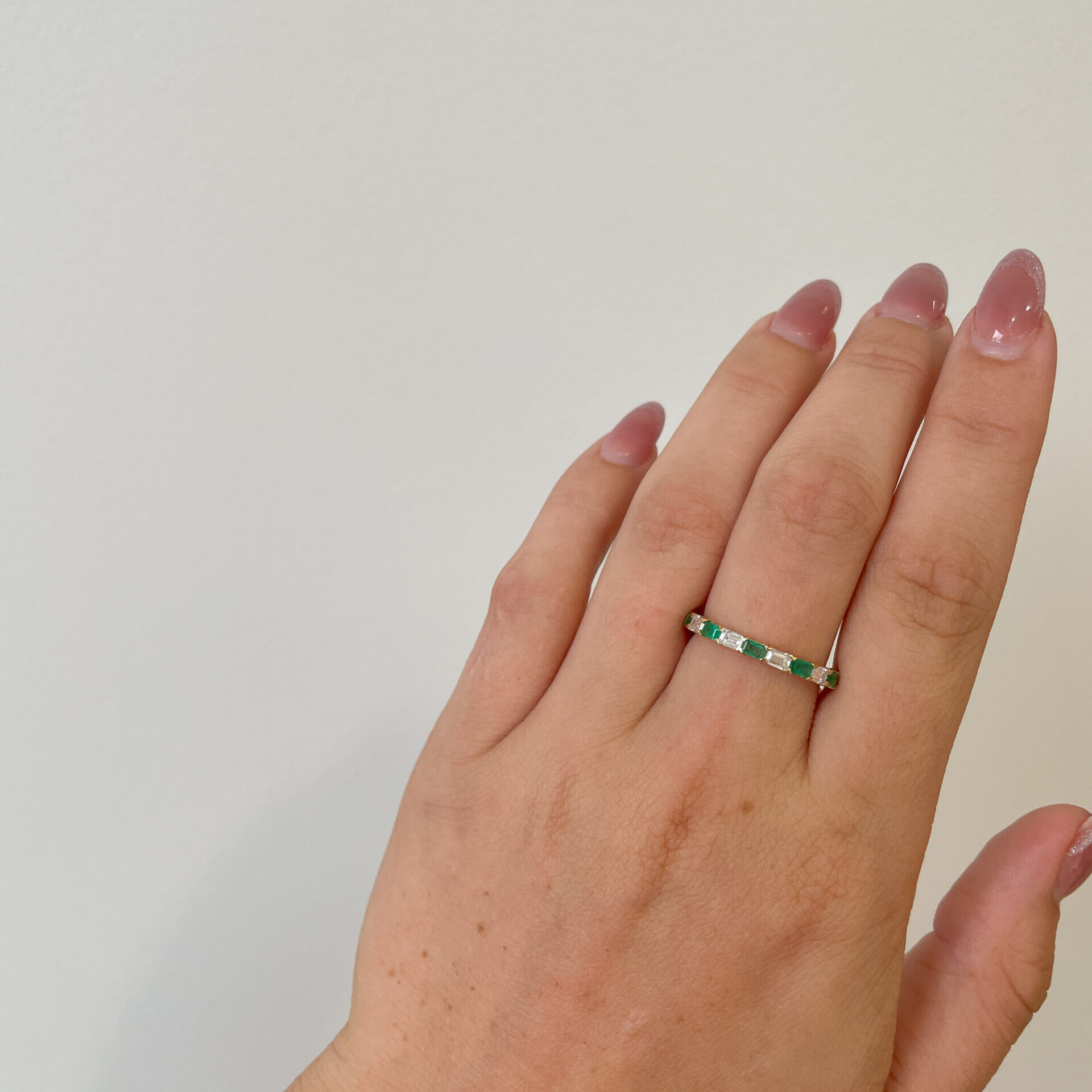 Yellow Gold Emerald and Diamond Band