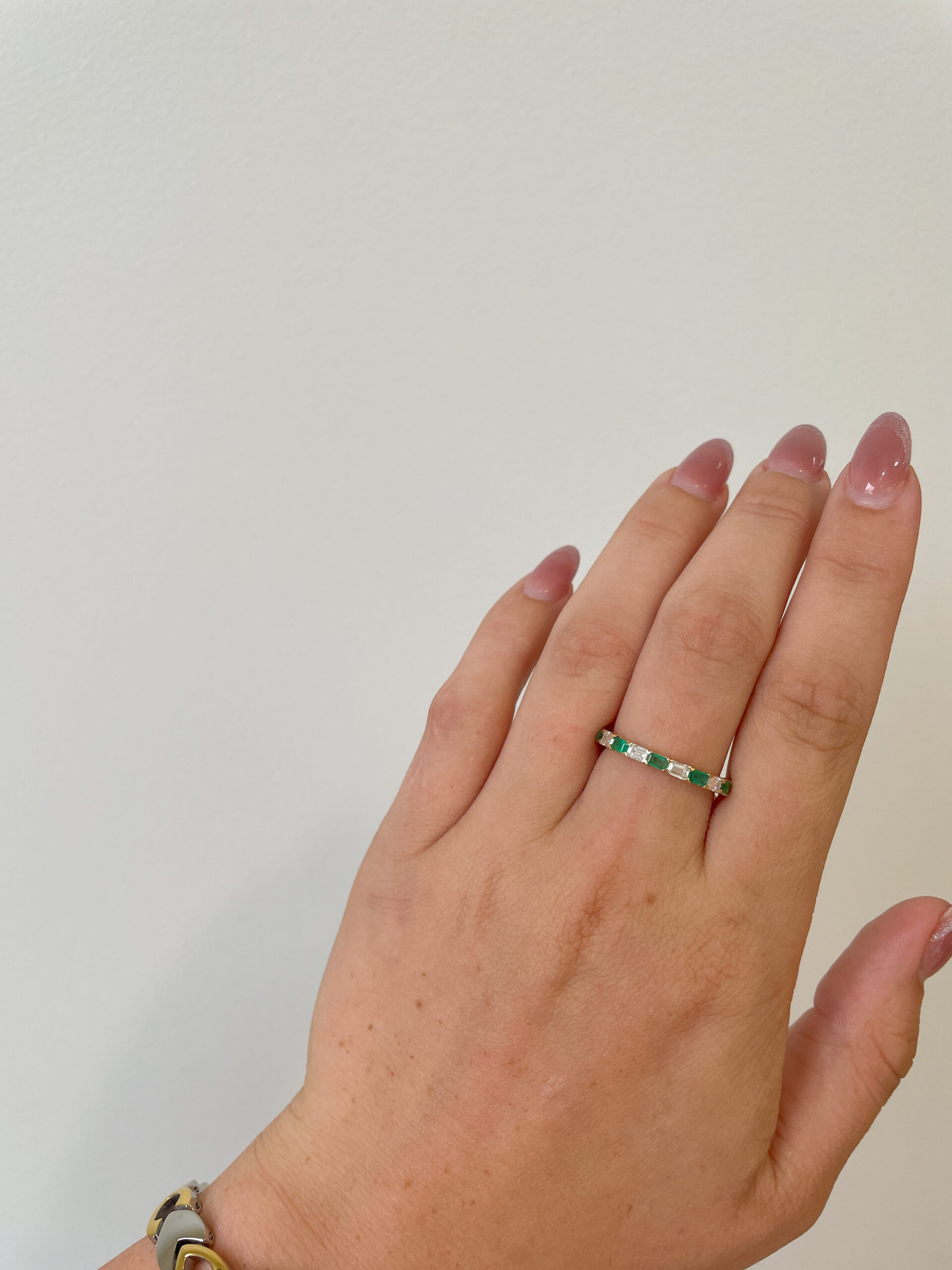 Yellow Gold Emerald and Diamond Band