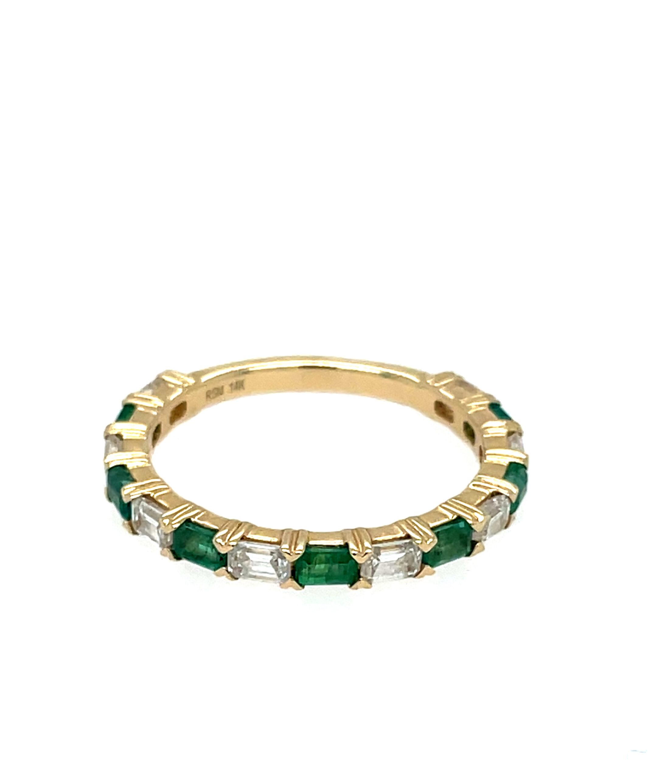 Yellow Gold Emerald and Diamond Band