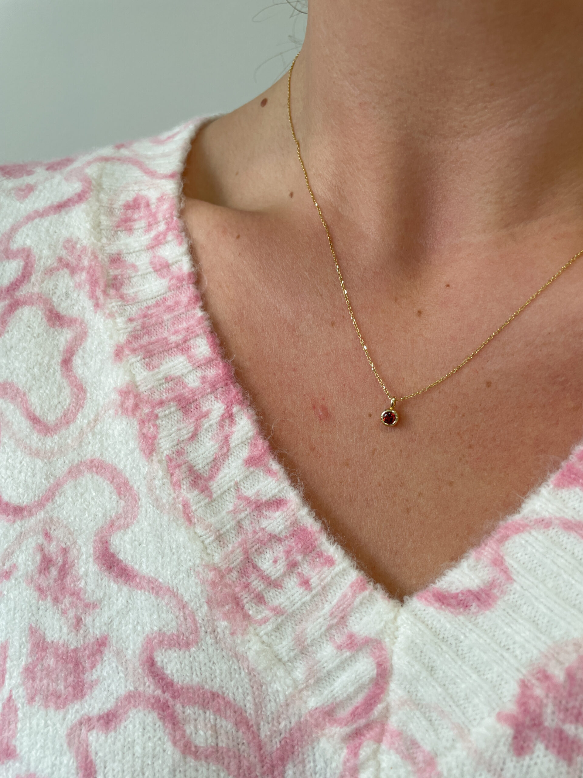 Yellow Gold Bezel-Set Garnet Necklace