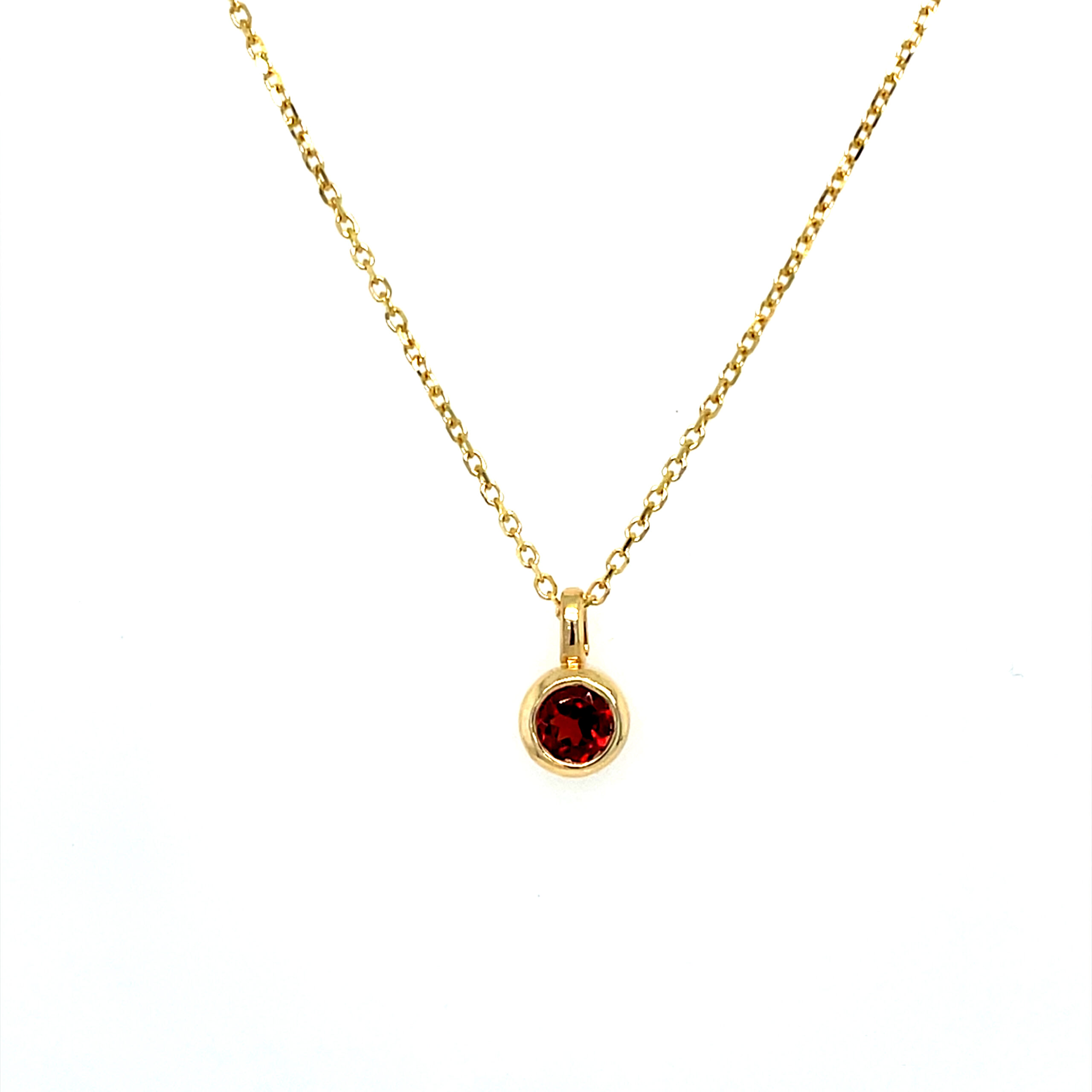 Yellow Gold Bezel-Set Garnet Necklace