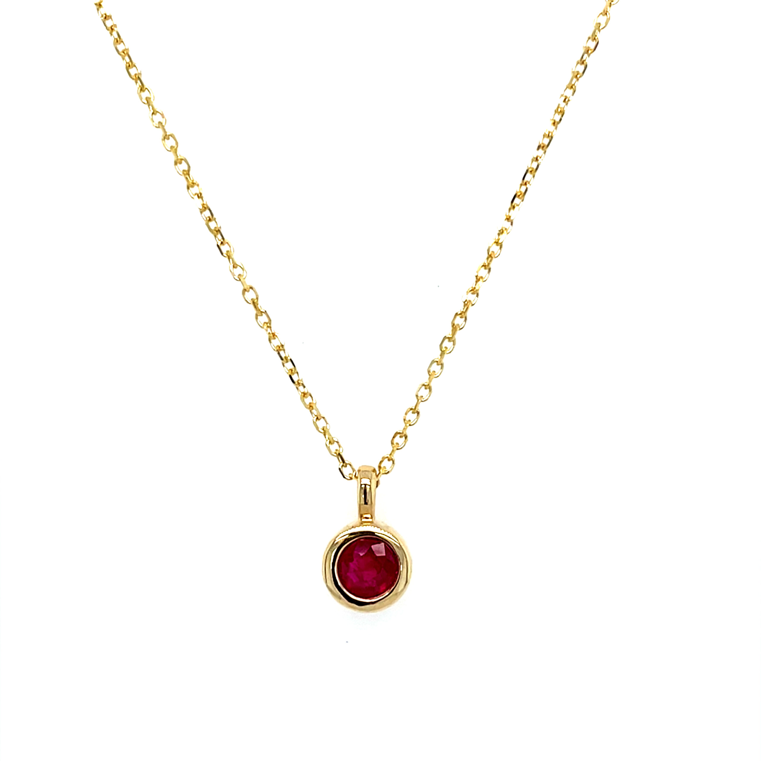 Yellow Gold Bezel-Set Ruby Necklace