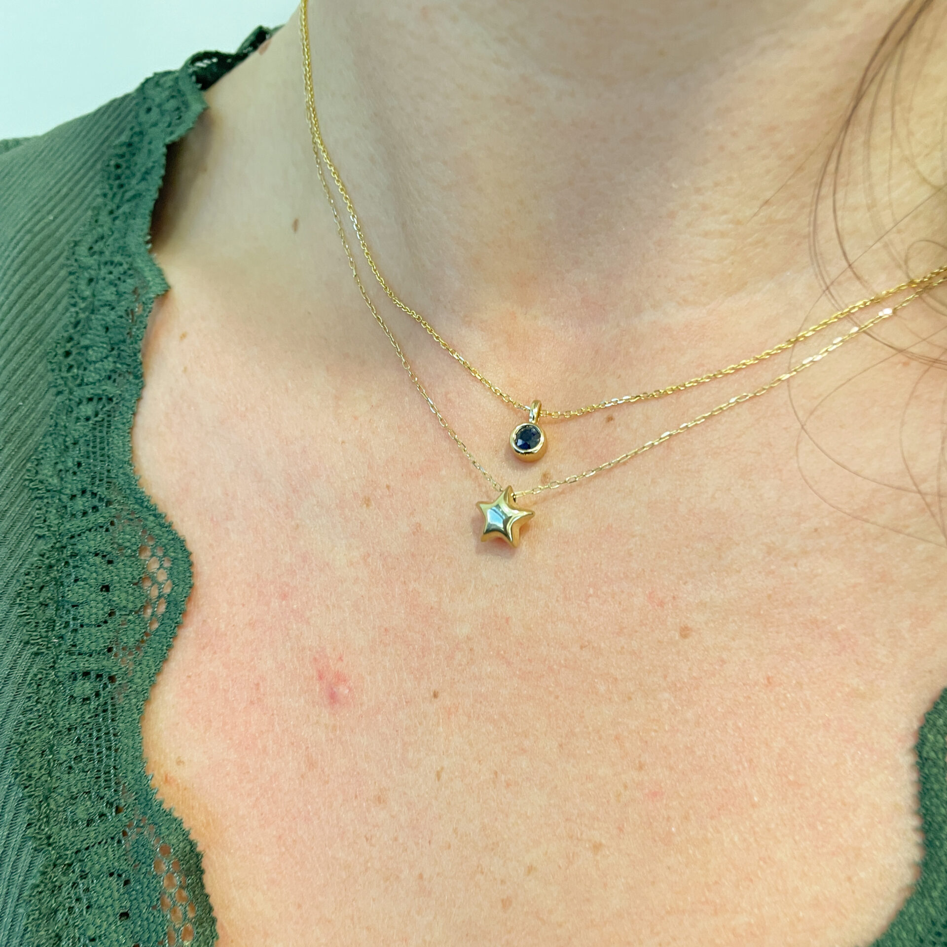 Yellow Gold Bezel-Set Sapphire Necklace