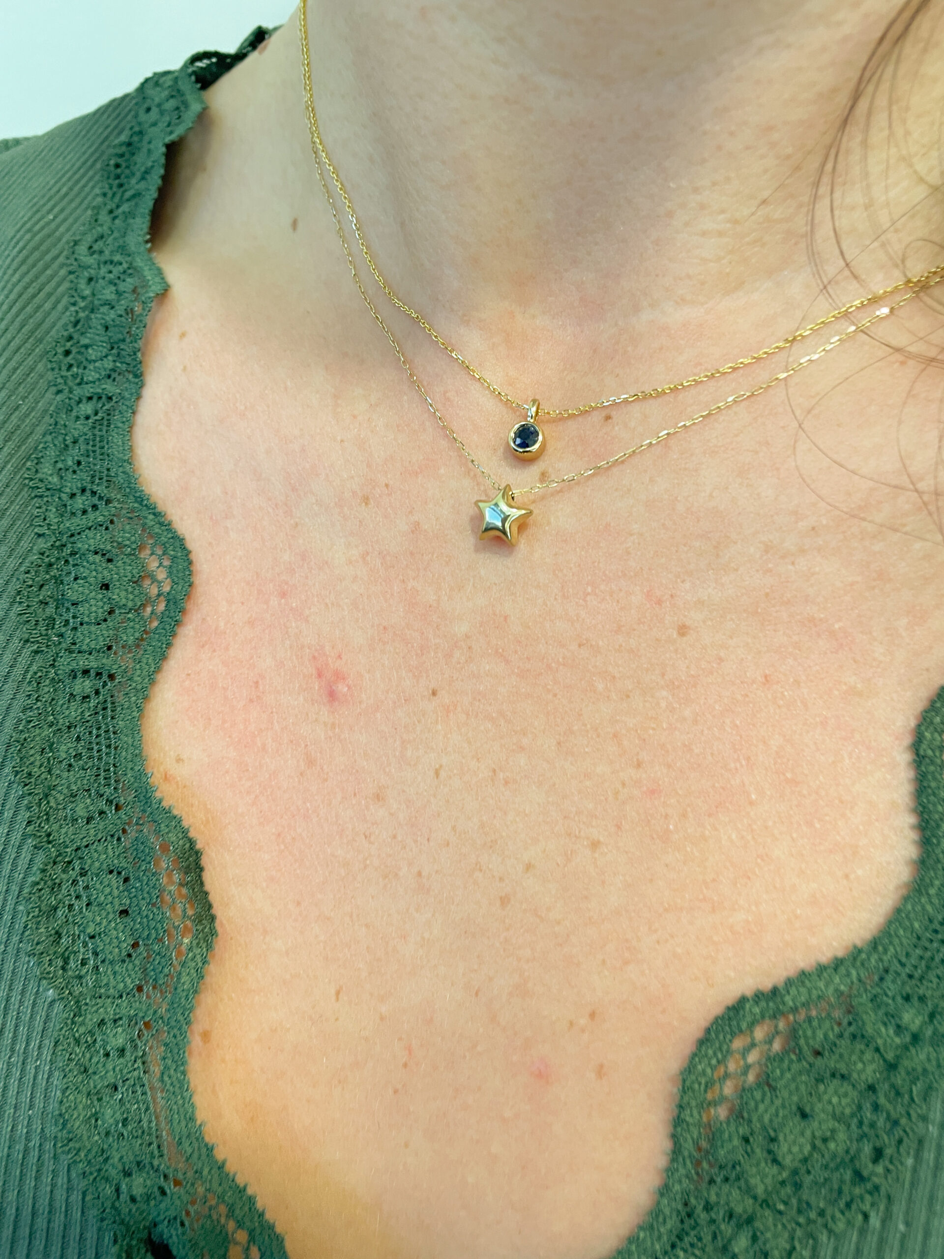 Yellow Gold Puffed Star Necklace
