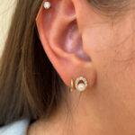 Yellow Gold Pearl Earrings with Diamonds
