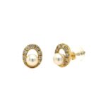 Yellow Gold Pearl Earrings with Diamonds