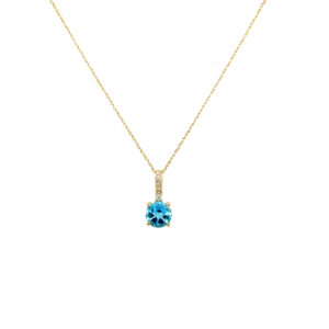 Yellow Gold Blue Topaz Necklace with Diamonds