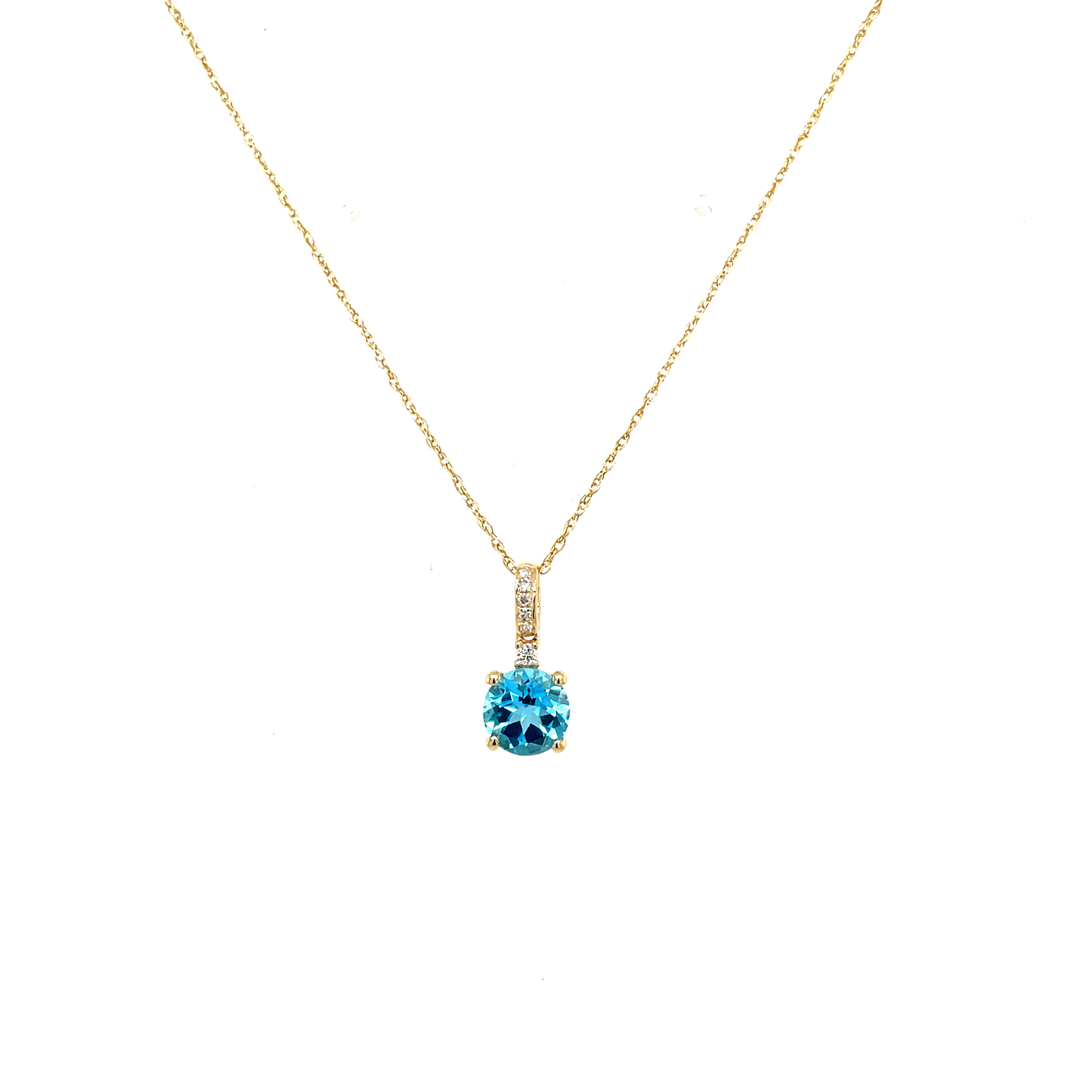 Yellow Gold Blue Topaz Necklace with Diamonds