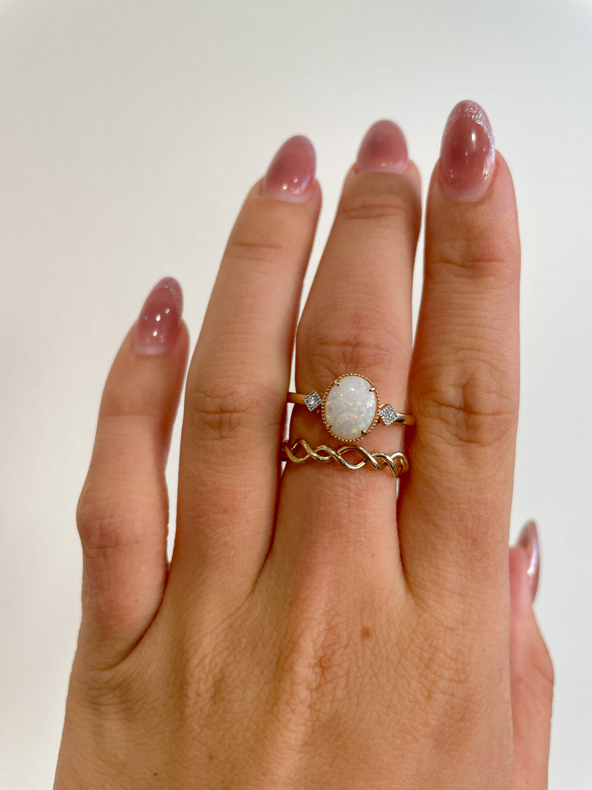 Yellow Gold Opal Ring with Diamonds