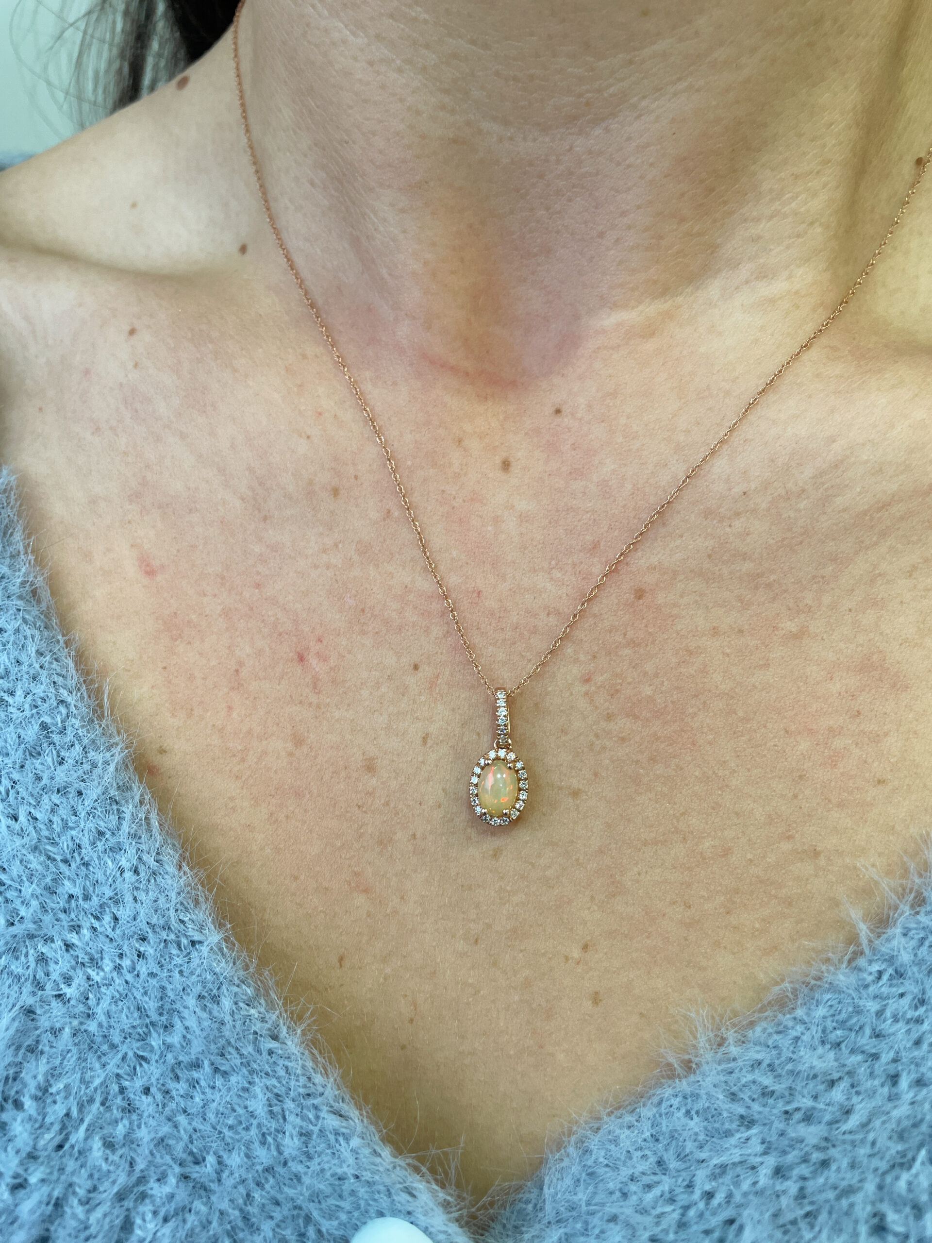 Estate: Rose Gold Ethiopian Opal Necklace with Diamonds