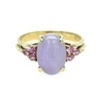 Estate: Yellow Gold Lilac-Dyed Jade Ring