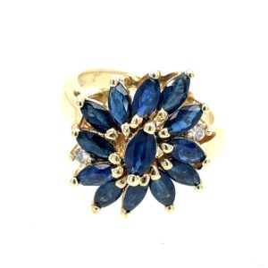 Estate: Yellow Gold Sapphire Ring with Diamonds